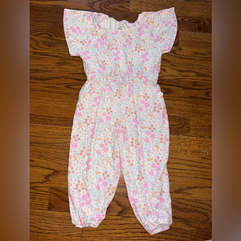 Milkberry Floral Pink and Orange Kids Jumpsuit 24M